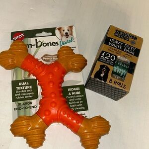 Chew toy & waste bags bundle NWT Bam-bones & mountain fresh heavy duty 8roll AKC